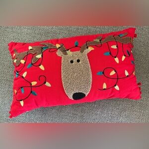 Pier 1 Red Reindeer Holiday Pillow